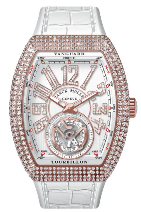 Best FRANCK MULLER Vanguard Tourbillon Rose Gold White Diamonds Case V 41 T D NBR CD (BC) (5N) (BC DIAM 5N) Replica Watch